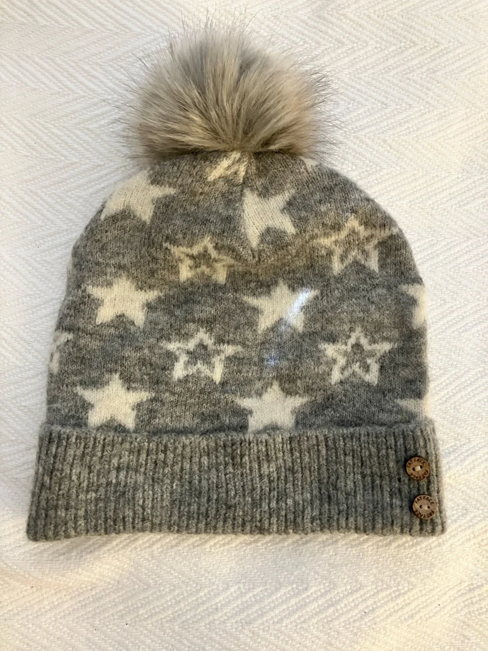 Fat Face Gray Star Pom-Pom Winter Hat